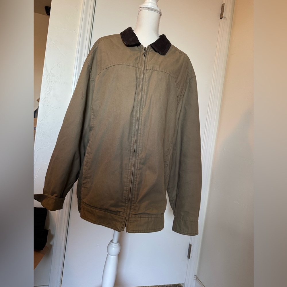 Y2K 90s St. John's Bay Men's Chore Coat with a Brown Corduroy Collar. Size XL